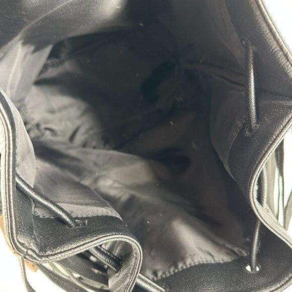 Victoria's Secret Black Faux Leather Adjustable Fringe Large Sling Backpack NEW - Picture 7 of 7